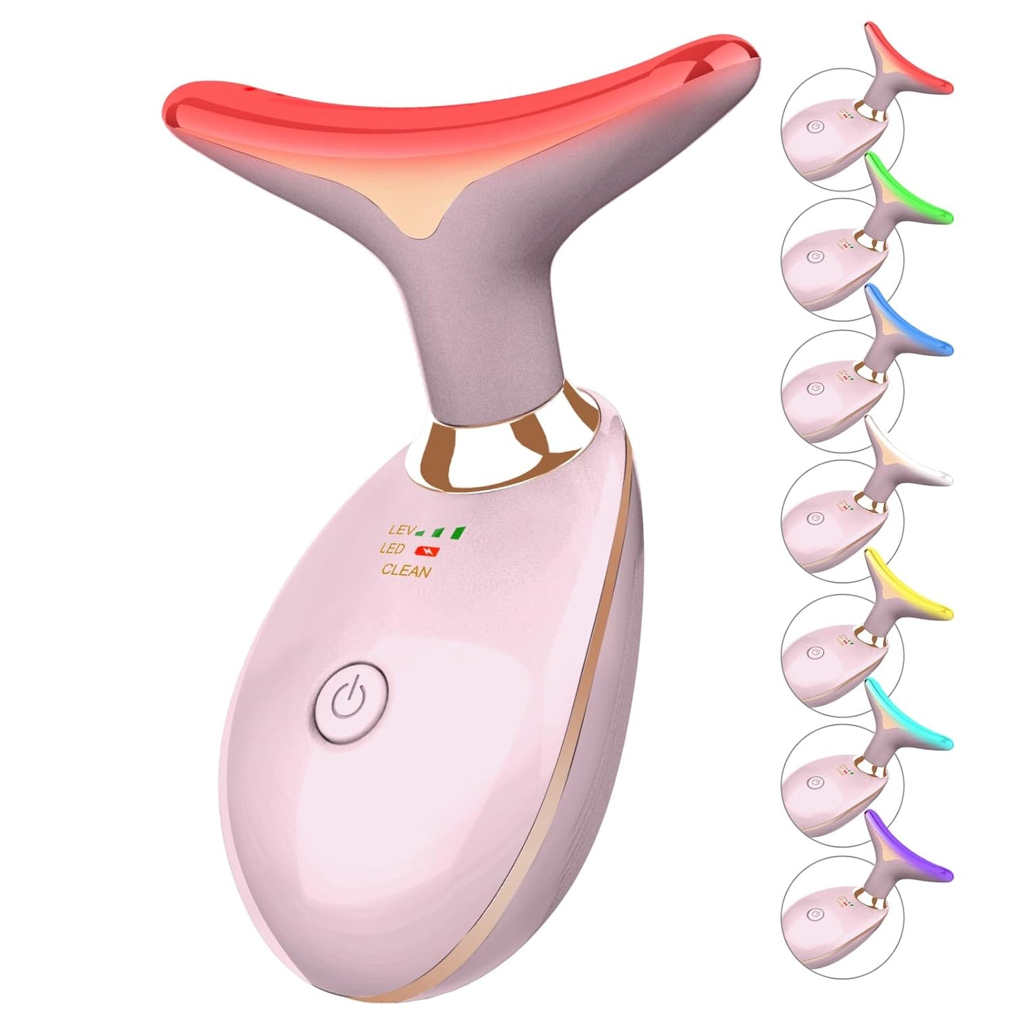 7 Color Face and Neck Massager Light Therapy, Red Light Based Facial Massager for Skin Care, Firming, Smoothing (White)